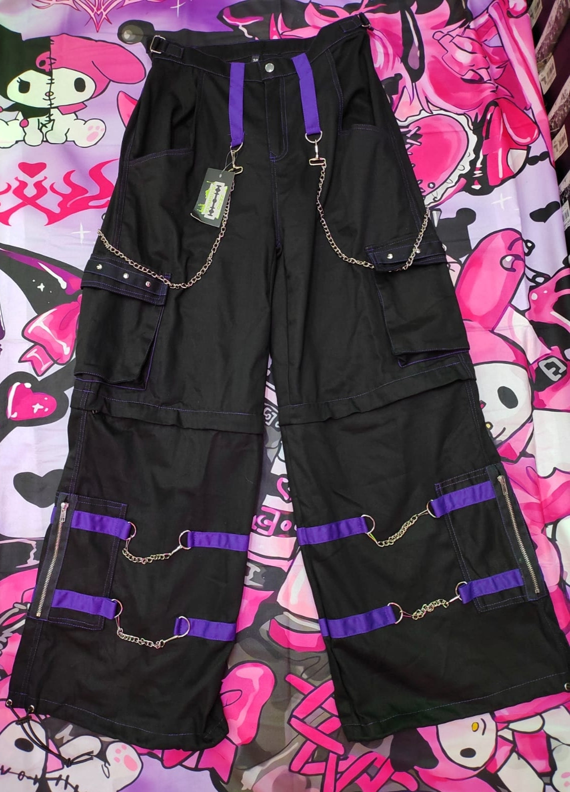 Pantaloni cargo cybergoth nero e viola