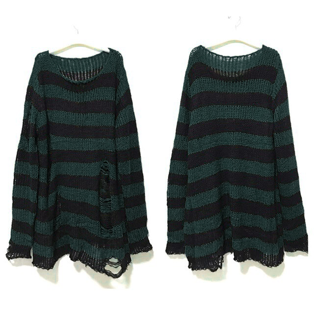Maglione a righe Nere e Verdi scure