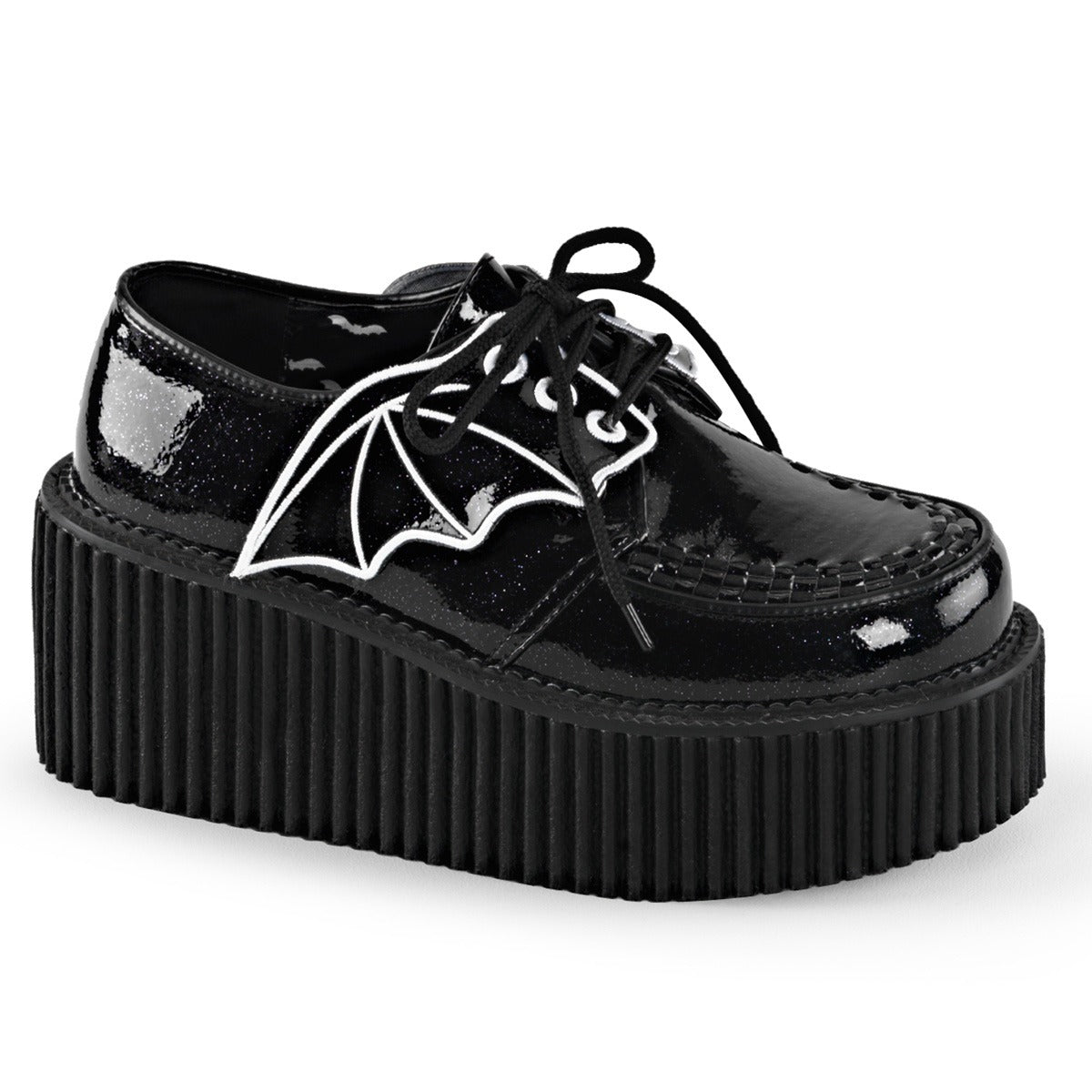 DEMONIACULT CREEPER-205 Black Vegan Leather Glitter