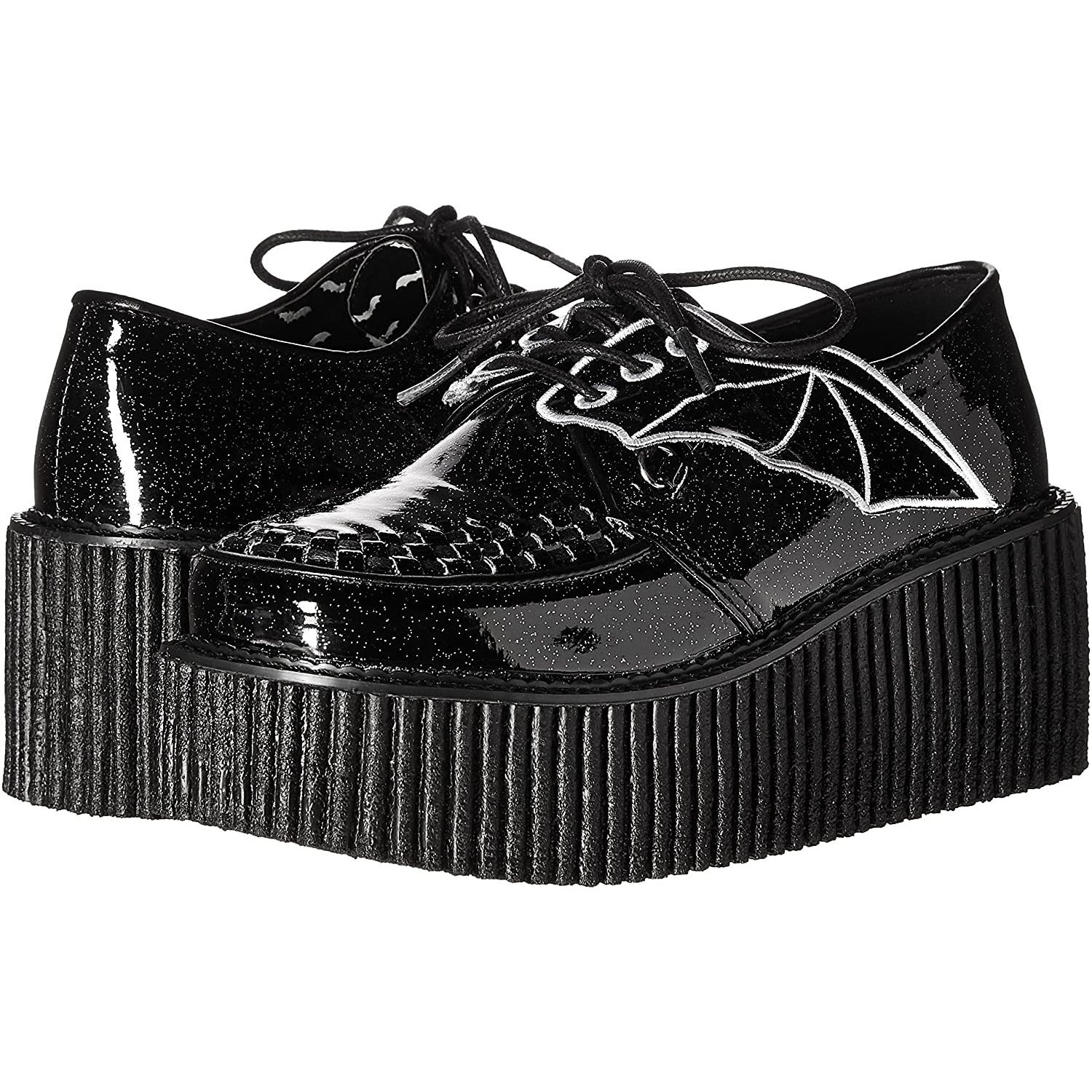 DEMONIACULT CREEPER-205 Black Vegan Leather Glitter