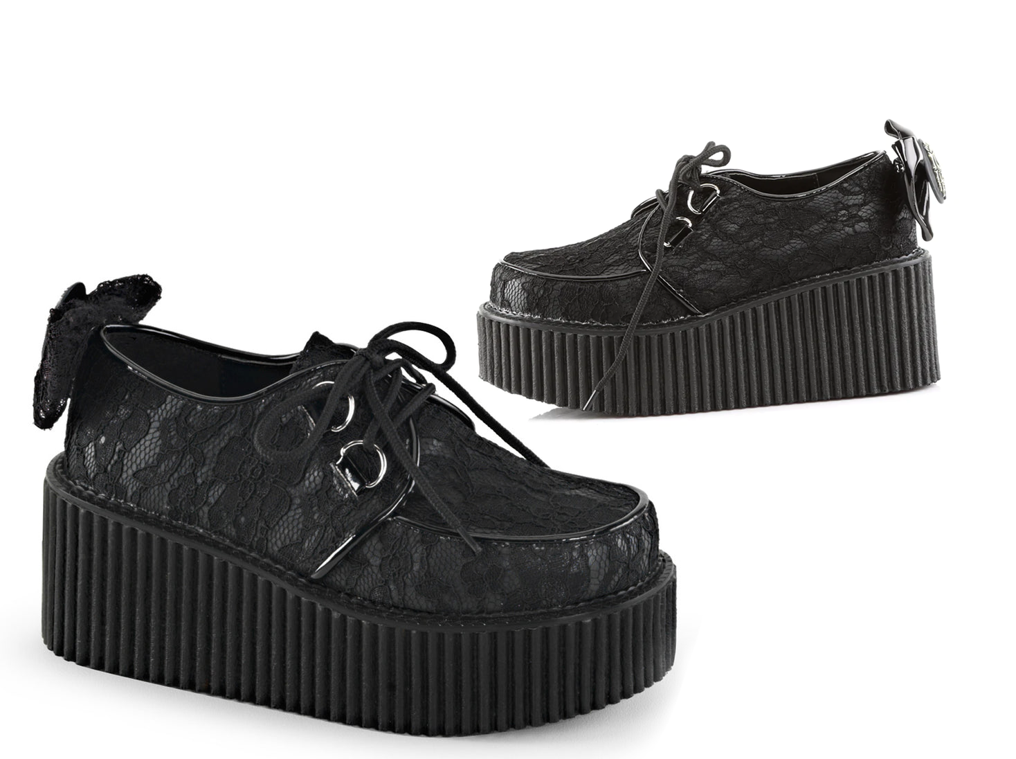 DEMONIACULT CREEPER-212 Black Vegan Leather and Lace