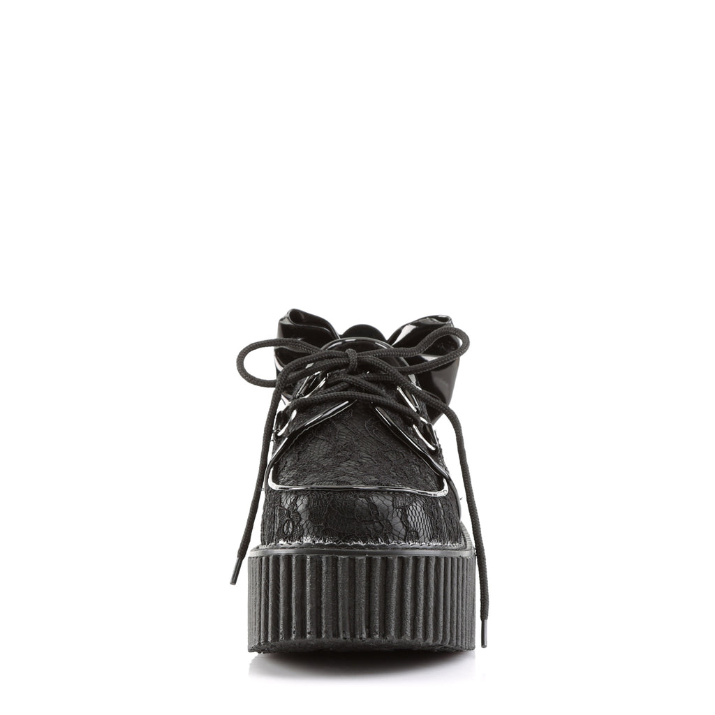 DEMONIACULT CREEPER-212 Black Vegan Leather and Lace