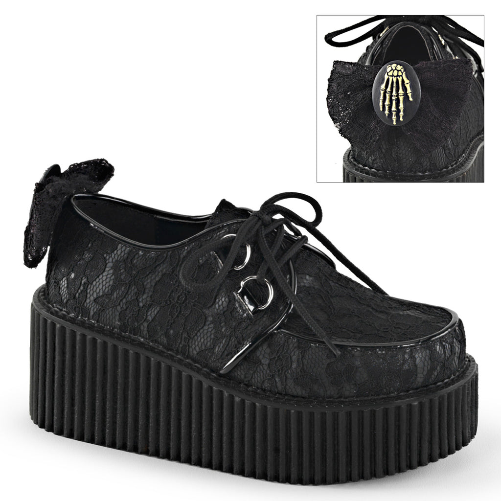 DEMONIACULT CREEPER-212 Black Vegan Leather and Lace
