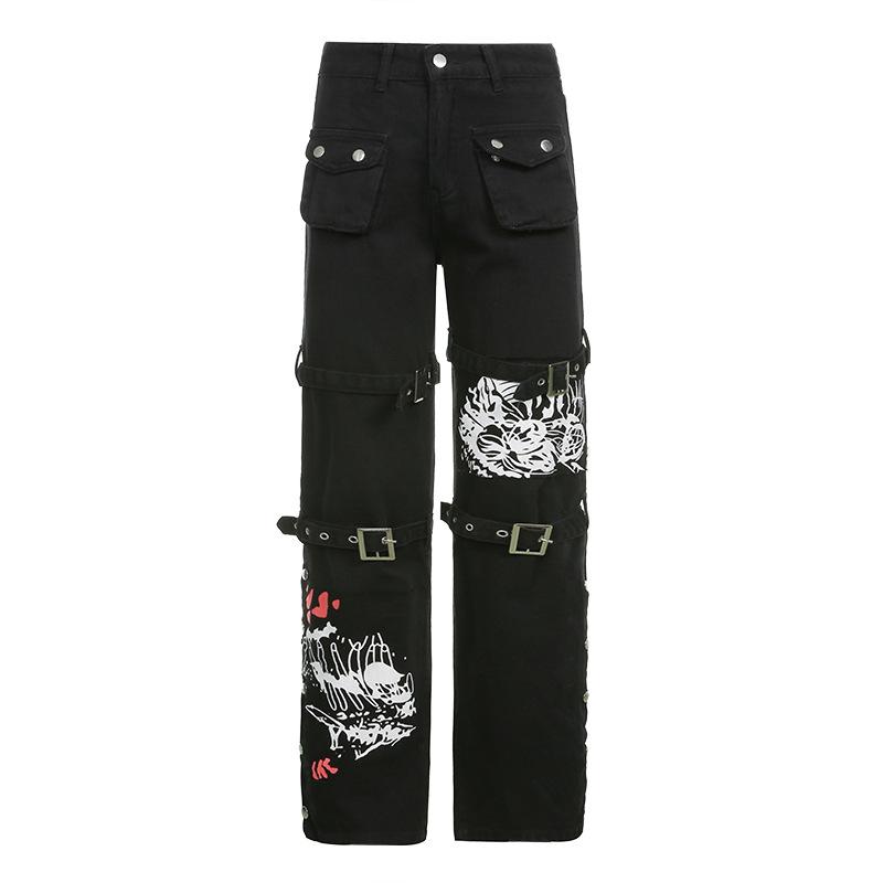 Pantaloni Denim Neri Rock