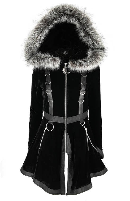 RESTYLE CAPPOTTO IN VELLUTO CON FINTA PELLICCIA ED ANELLI