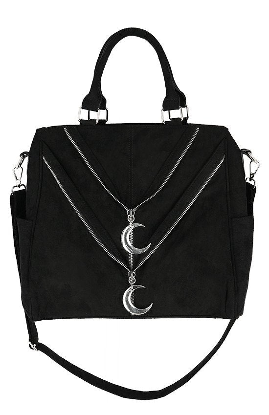 RESTYLE BORSA VELLUTO CON FINTE CERNIERE E LUNA