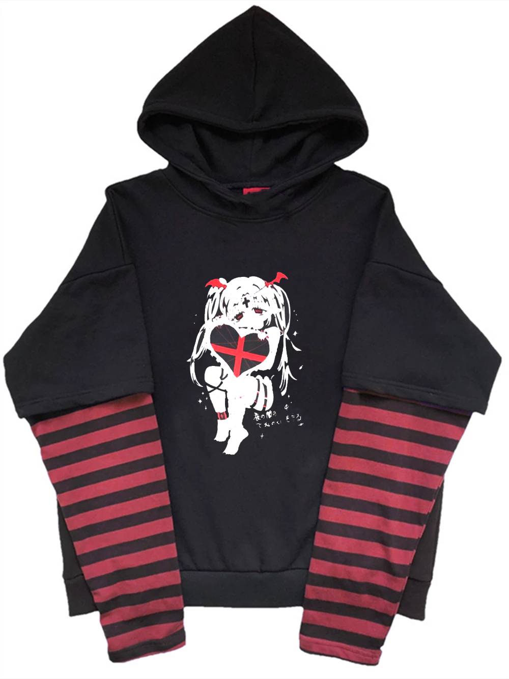 Felpa Anime Maniche colorate a righe: Cuore Demonietto