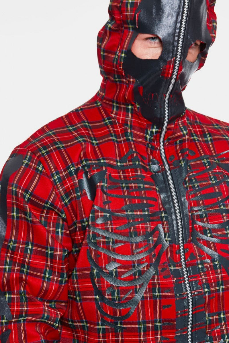 Felpa tartan rosse con scheletro nero