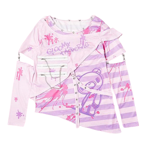 Tshirt Manica lunga Gloomy Black Pastel Rose