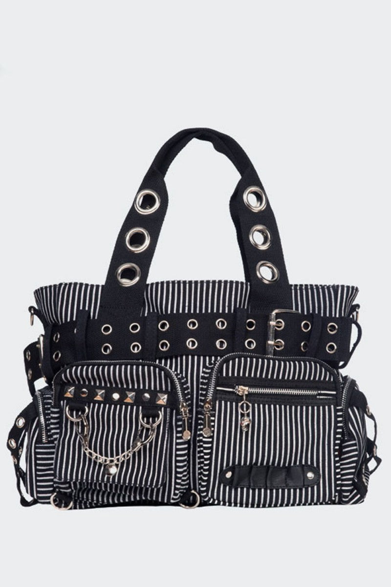 Borsa multi tasche cuff bianca e nera