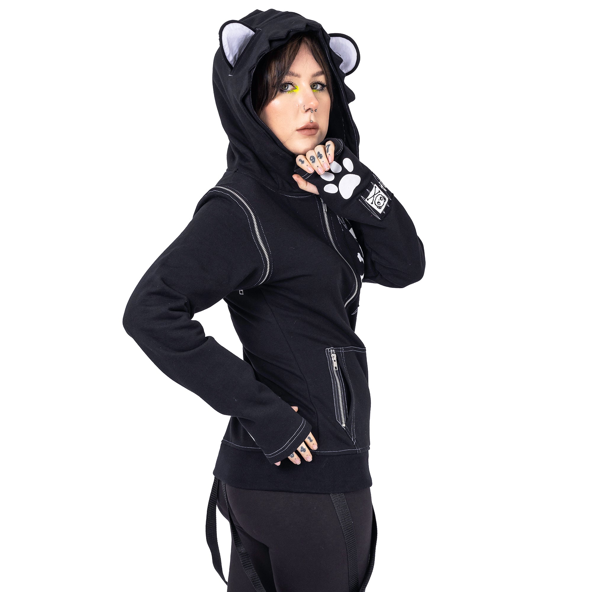 Felpa zip ed orecchie panda