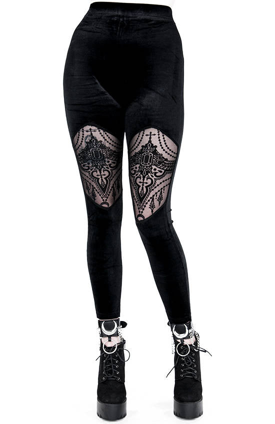 RESTYLE LEGGINGS VELLUTO CON RICAMI
