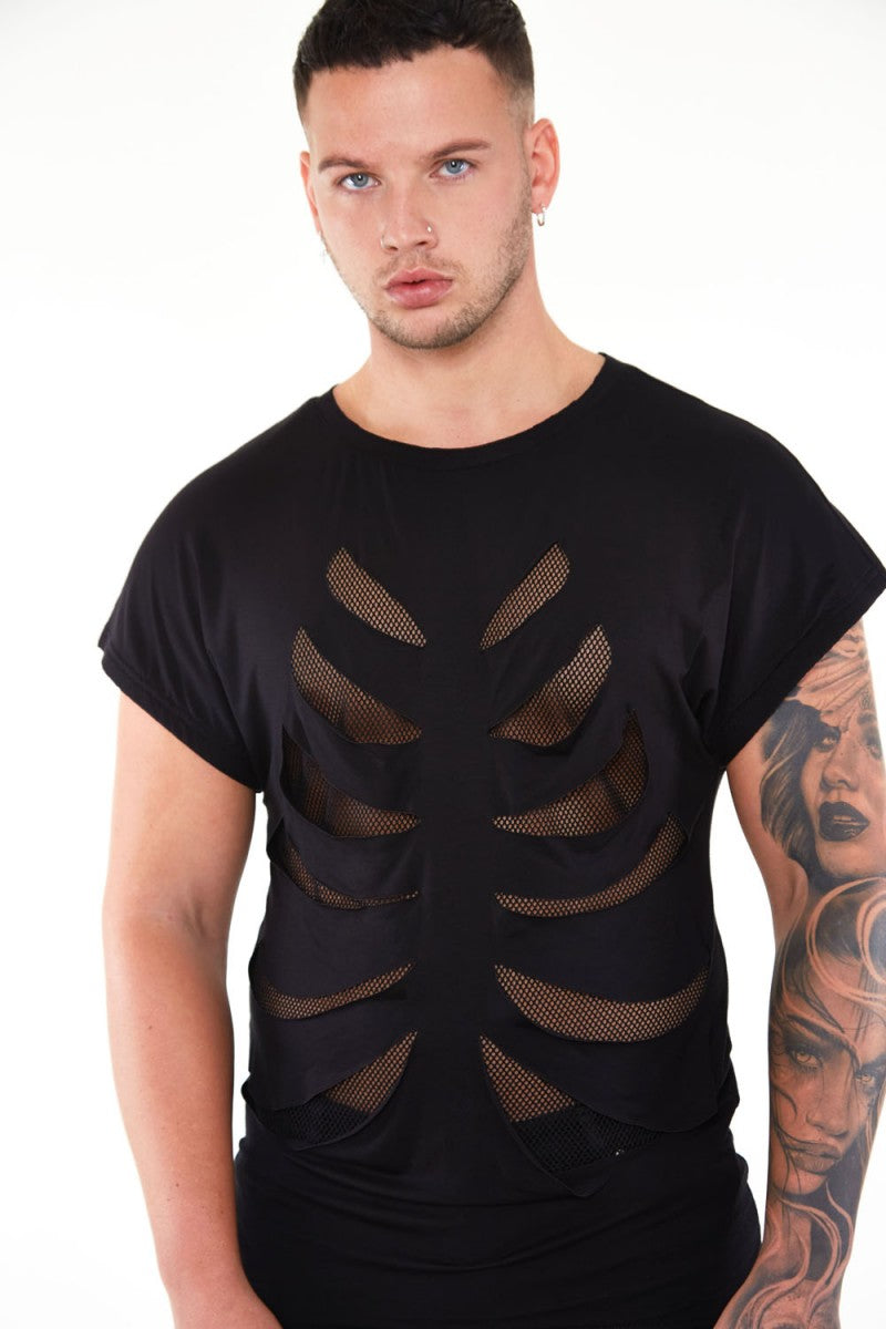 T-shirt con effetto cassa toracica in rete