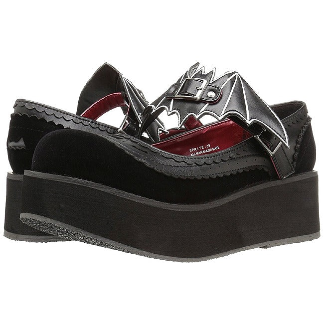 DEMONIACULT SPRITE-09 Black Vegan Leather and Velvet
