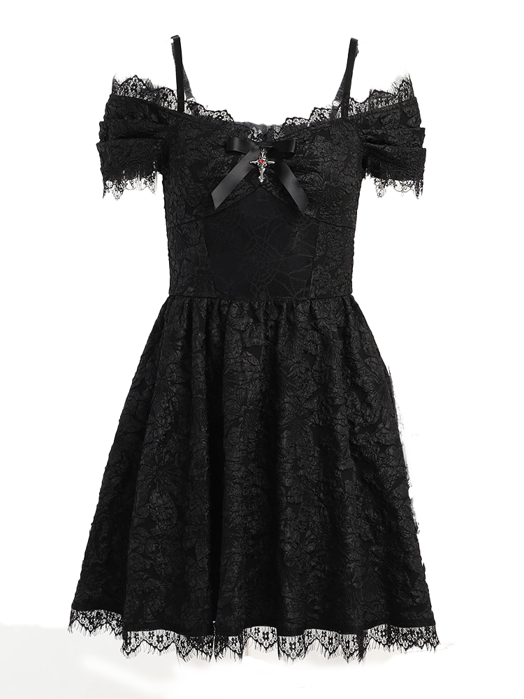 Vestito Gotico Nero con Ricami