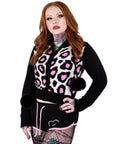 Maglione con zip rosa con stampa leopardata: Leopardo Rosa