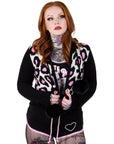 Maglione con zip rosa con stampa leopardata: Leopardo Rosa