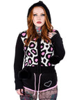 Maglione con zip rosa con stampa leopardata: Leopardo Rosa