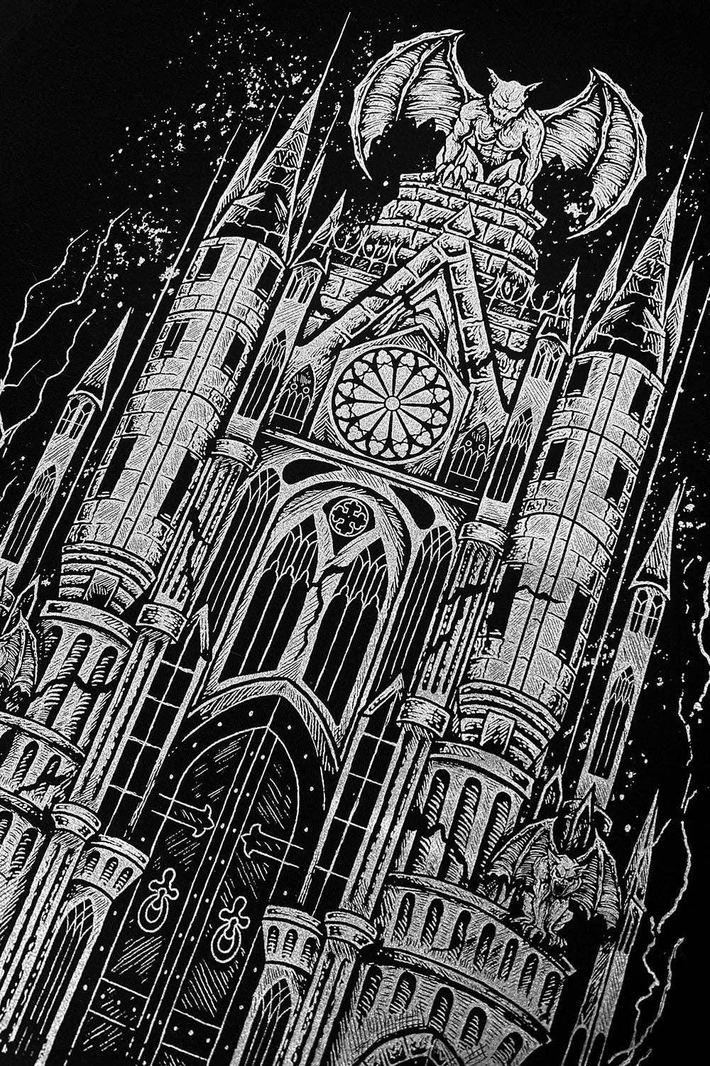 vampirefreaks - T-shirt Gargoyle Cathedral [ARGENTO METALLIZZATO]