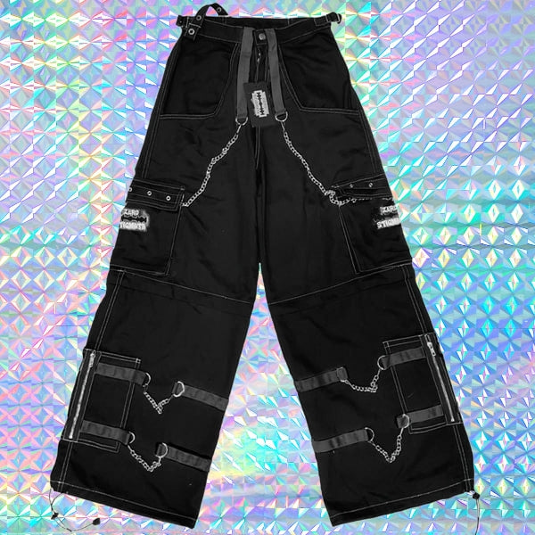 Pantaloni cargo cybergoth nero lametta