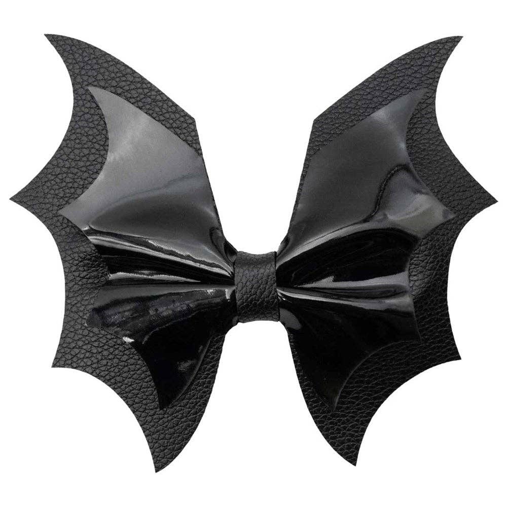 Kreepsville - Fiocco per capelli in PVC nero a forma di ali di pipistrello