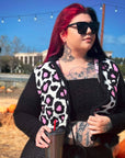 Maglione con zip rosa con stampa leopardata: Leopardo Rosa