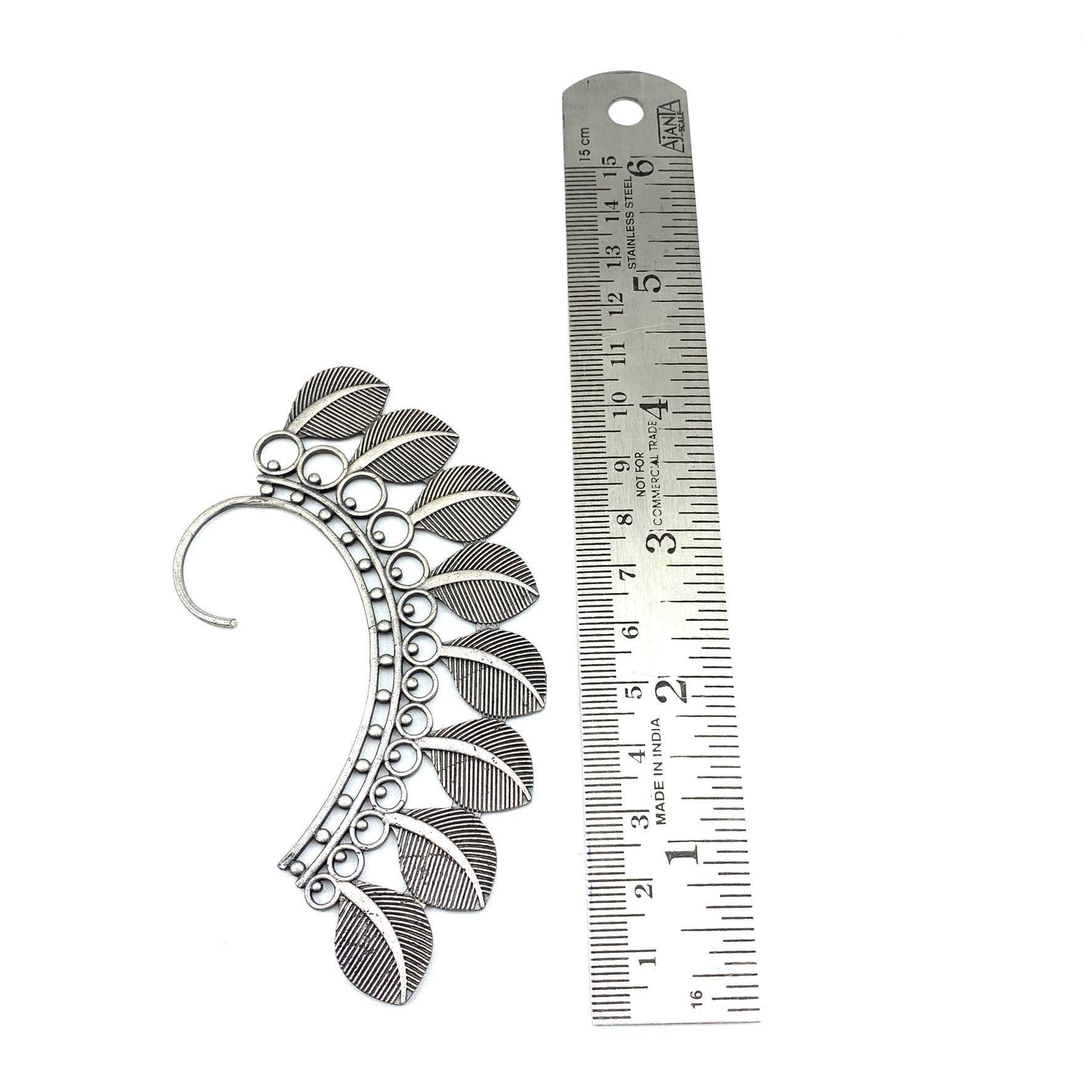 Quirky Fashions - Set di Orecchini a Foglia d'Argento Antico - Design Senza Piercing