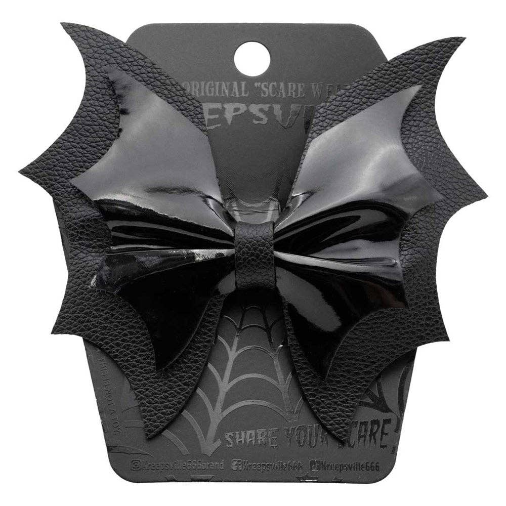 Kreepsville - Fiocco per capelli in PVC nero a forma di ali di pipistrello