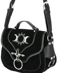 velvet handbag with sun and moons