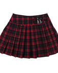 Front Zipper Red Plaid Skirt