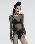 Punk rave body da donna in rete con nappe borchiato nero