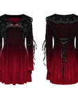 Punk Rave - Abito corto in velluto nero e rosso con allacciatura sul retro e colletto da bambola