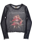 Rock Off Crop Top - The Smashing Pumpkins Ladies Long Sleeve Mesh Crop Top: Mellon Collie (Navy)