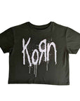 Rock Off T-shirt - Korn Ladies Crop Top: Still A Freak (Green) (Back Print)