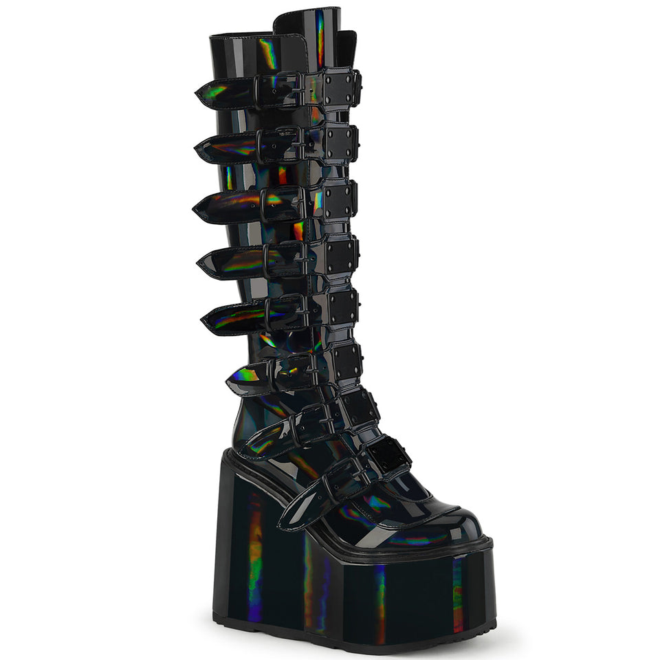 DEMONIACULT SWING-815 Black Holographic Patent Vegan Leather