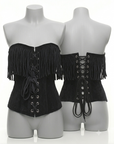 Corsetto Overbust in pelle scamosciata con frange Nero steccato (sartoriale)