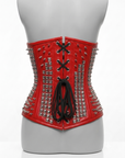 Corsetto underbust steccato in pelle e borchie Rosso (Sartoriale)