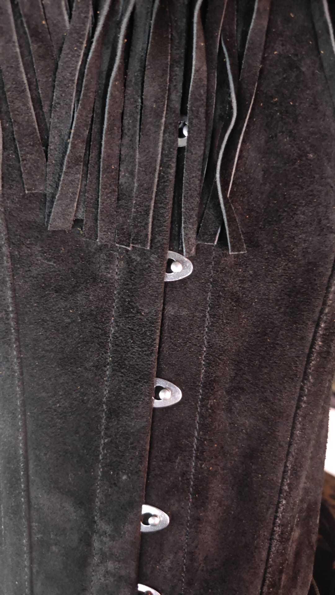 Corsetto Overbust in pelle scamosciata con frange Nero steccato (sartoriale)