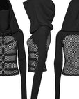 Punk Rave - Maglia Top in rete con cappuccio
