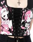 Cupcake Cult - Dollhouse Detention Top Corsetto gotico Kawaii nero con lacci