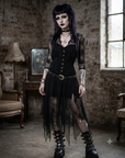 Corsetto Overbust in pelle scamosciata con frange Nero steccato (sartoriale)