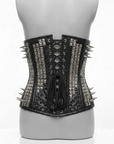 Corsetto Underbust steccato in pelle e borchie Nero (sartoriale)