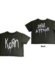 Rock Off T-shirt - Korn Ladies Crop Top: Still A Freak (Green) (Back Print)