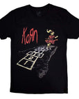 Rock Off T-shirt - Korn: Follow The Leader Hopscotch (Black) (Back Print)
