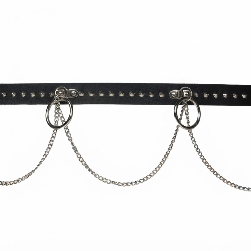 Cintura cuoio O-Rings con borchie e catene