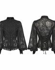 Punk Rave - Camicia nera in chiffon ricamato con maniche a sbuffo