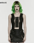 Punk Rave - Gilet/Top nero con coulisse e occhielli cavi punk
