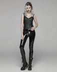 Punk rave - Gilet/Top nero con ricami verdi in stile steampunk