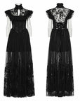 Punk Rave - Vestito lungo con maniche di merletto, con volant in pizzo e velo