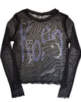 Rock Off Crop Top - Korn Ladies Long Sleeve Mesh Crop Top: Issues A Box (Black)